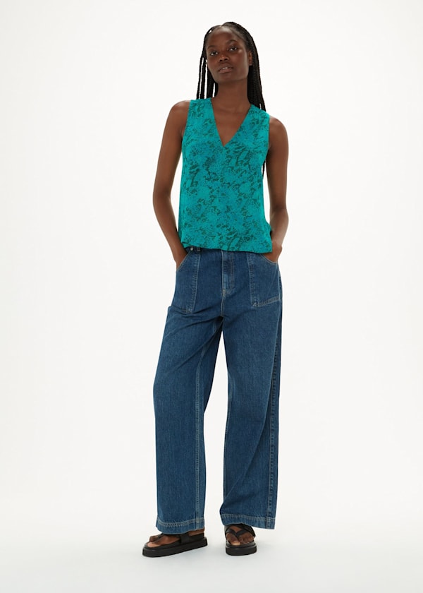 Teal Diagonal Snake Vest Top