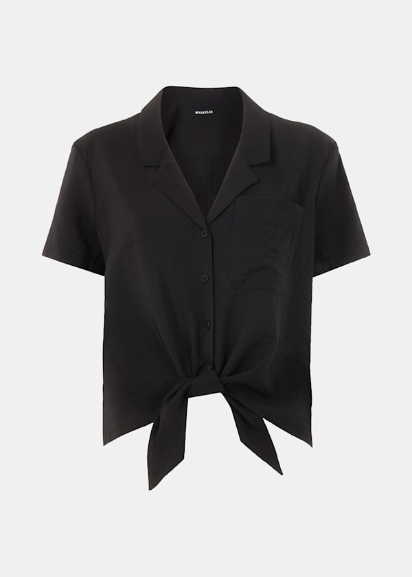 Black Nicola Tie Front Blouse