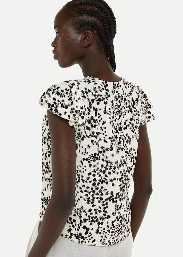Black Dandelion Floral Frill Top