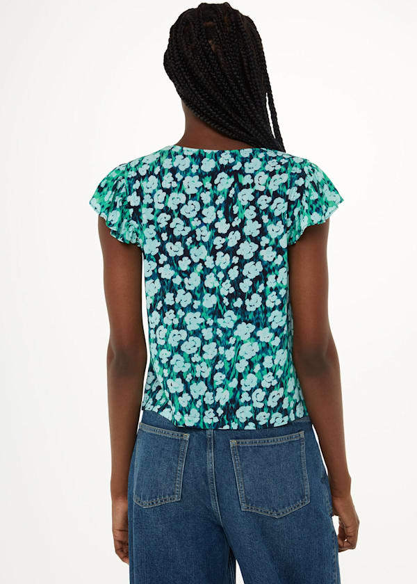 Green Floral Petal Frill Top