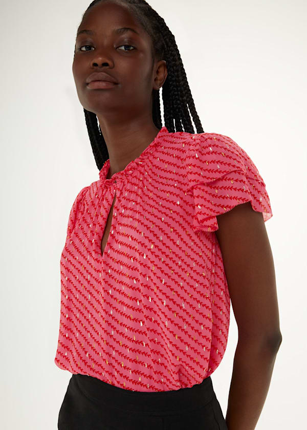 Pink Diagonal Leaf Print Top