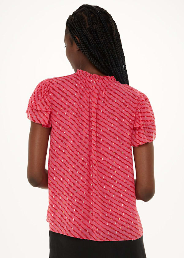Pink Diagonal Leaf Print Top