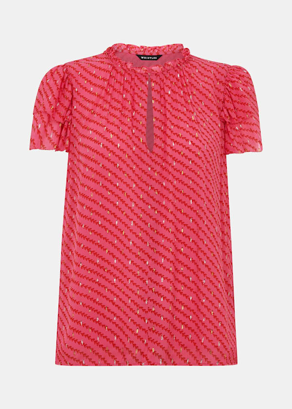 Pink Diagonal Leaf Print Top