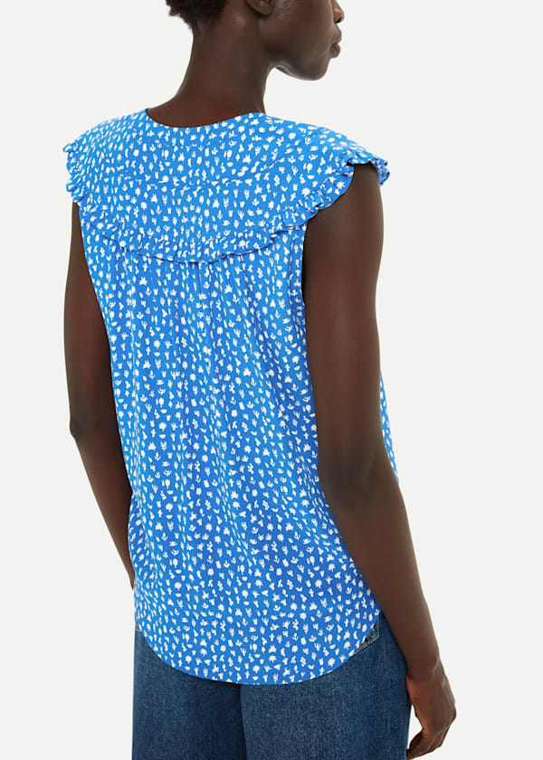 Blue Micro Cactus Sleeveless Top