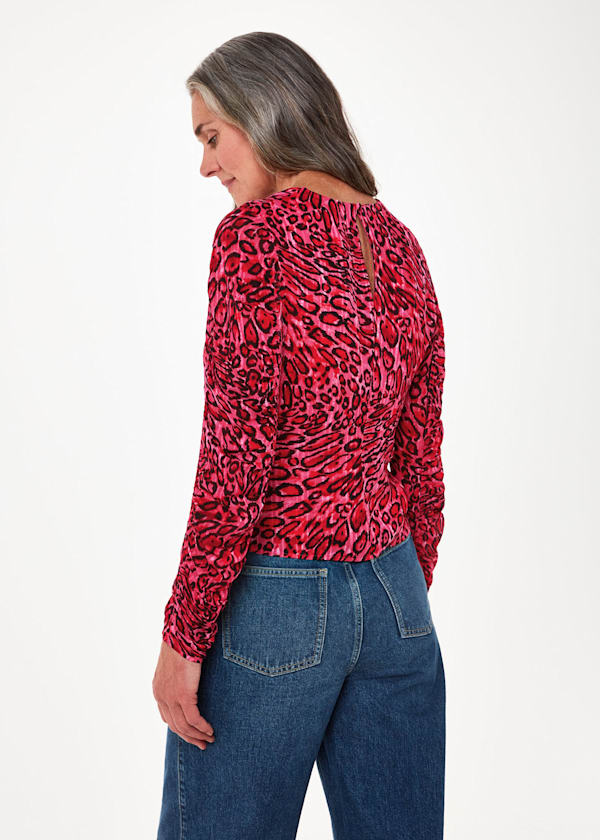 Pink Waving Leopard Gathered Top