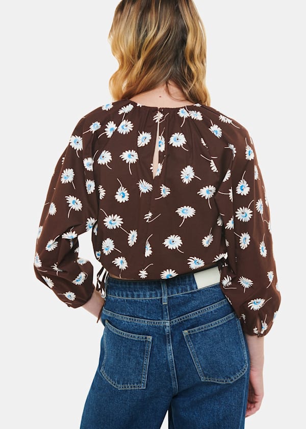 Brown Watercolour Daisy Poplin Top