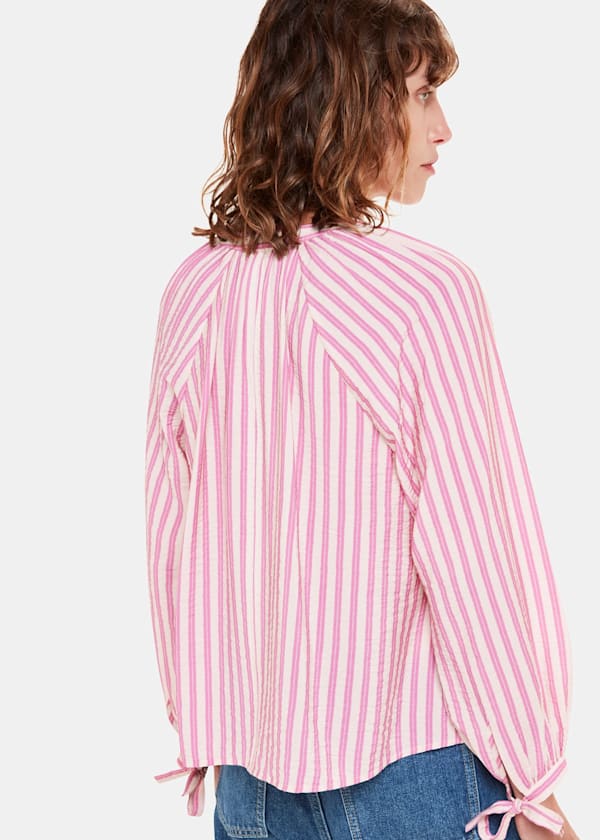 Pink Mia Stripe Tie Neck Blouse