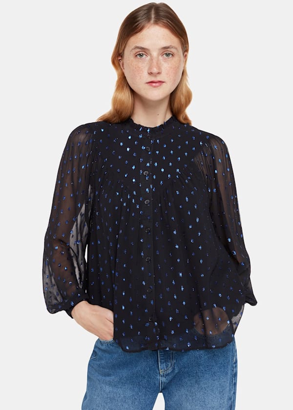 Navy Mia Metallic Dobby Top