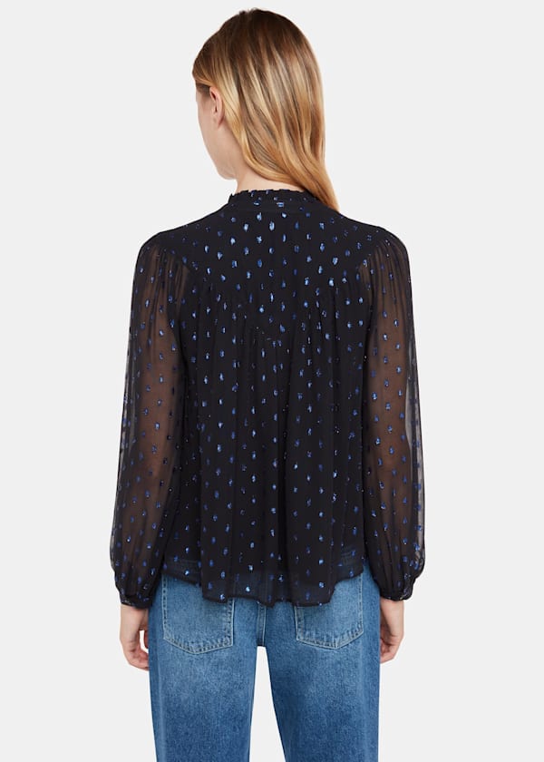 Navy Mia Metallic Dobby Top