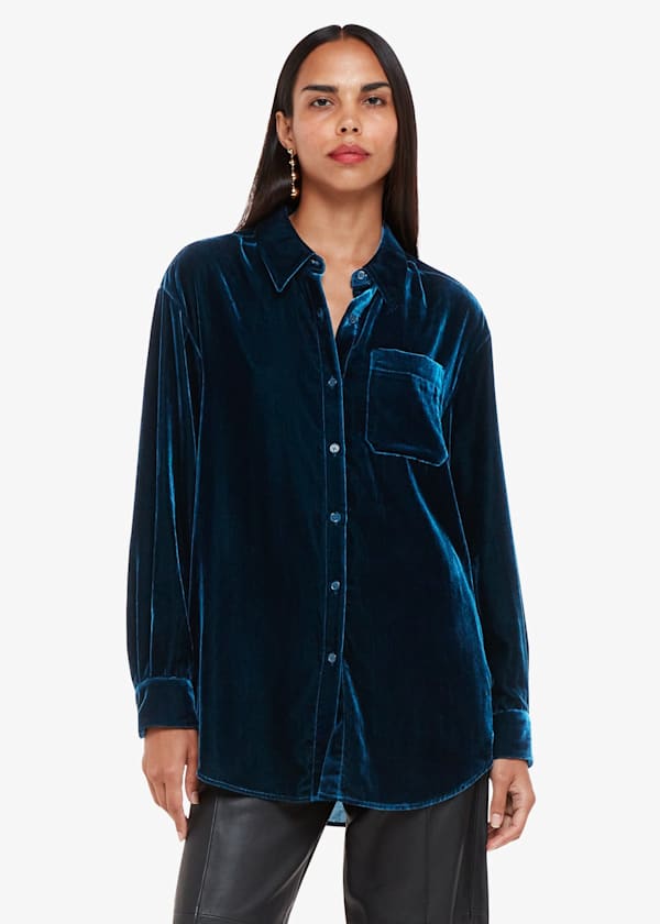 Teal Velvet Oversized Shirt