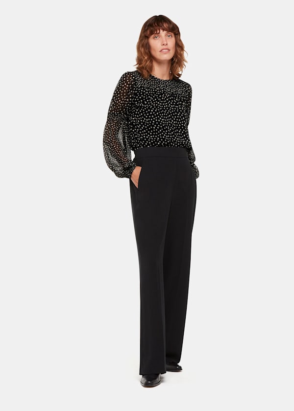 Black Speckled Polka Dot Shirred Top