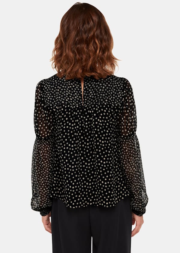Black Speckled Polka Dot Shirred Top