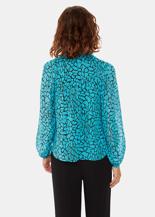 Teal Terrazzo Button Front Blouse