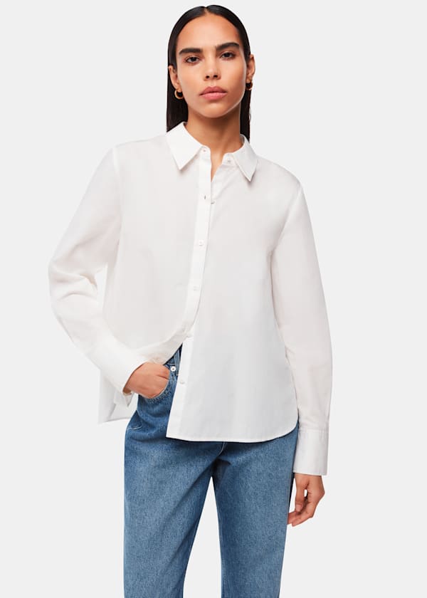White Petite Boxy Cotton Shirt