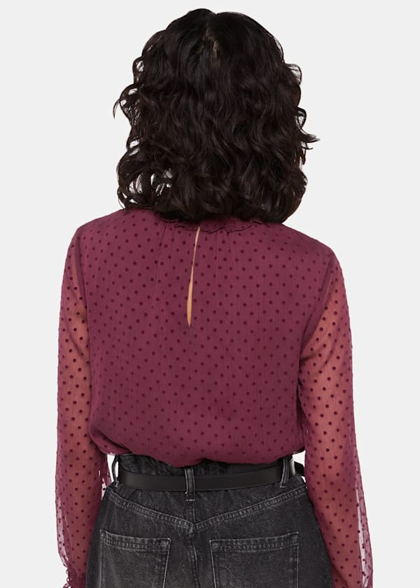 Burgundy Dobby Velvet Shirred Top