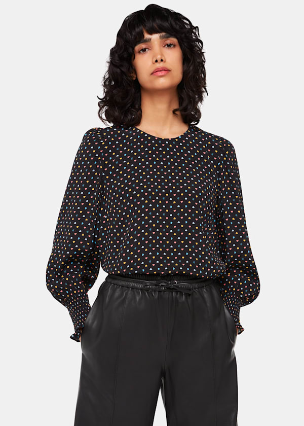 Black Scattered Hearts Blouse