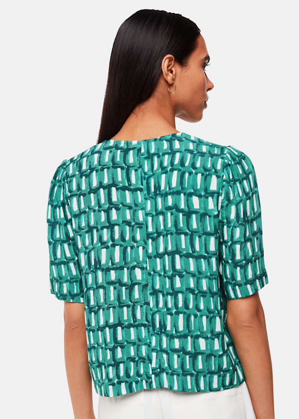 Green Linked Smudge Tie Front Top