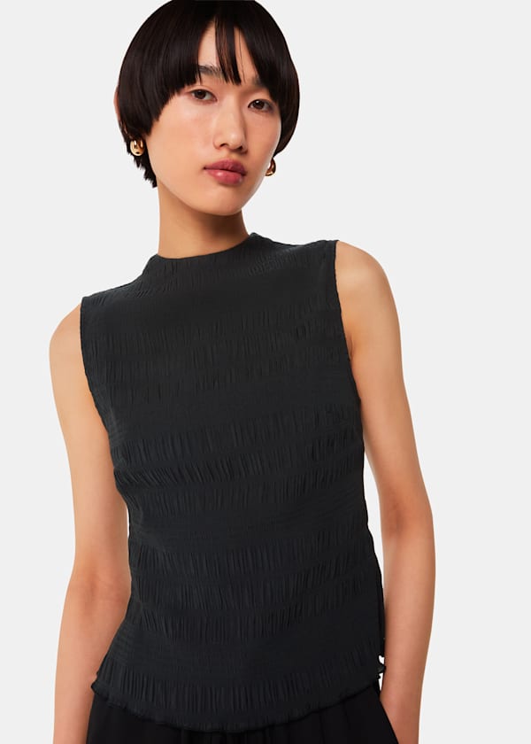 Black Plisse Sleeveless Top