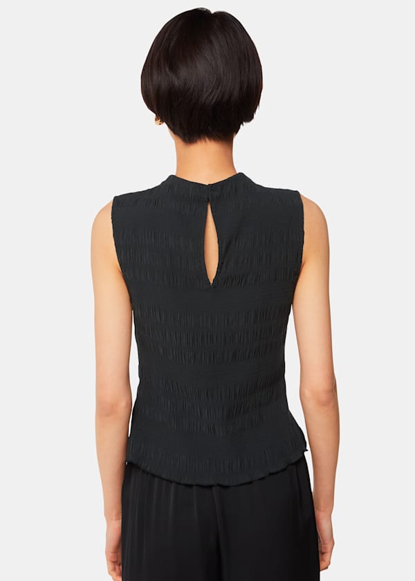 Black Plisse Sleeveless Top