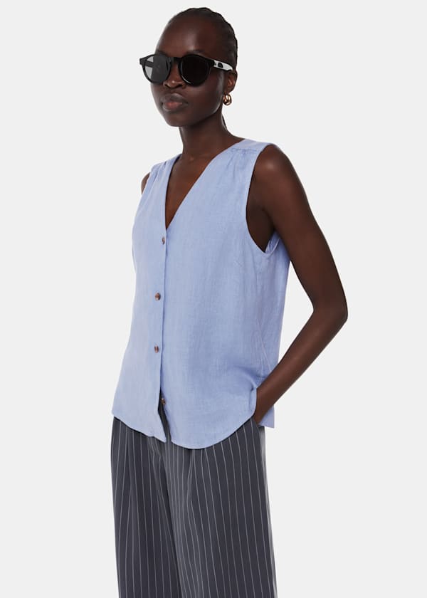 Blue Laura Linen Tank