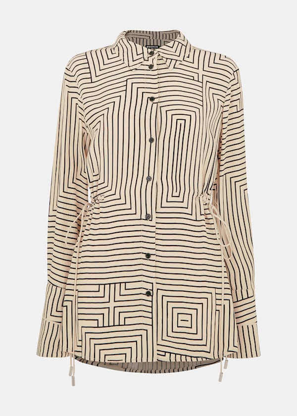 Ivory Angled Stripe Tie Detail Shirt