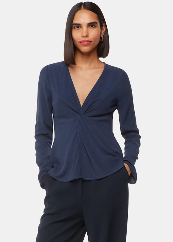 Blue Twist Front Textured Top