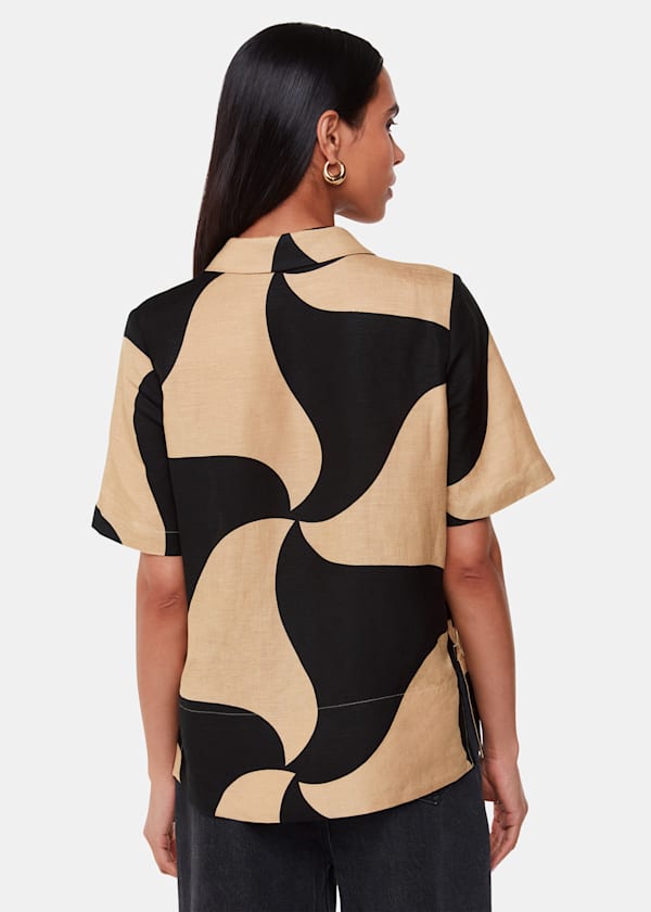 Black Swirl Linen Blend Shirt