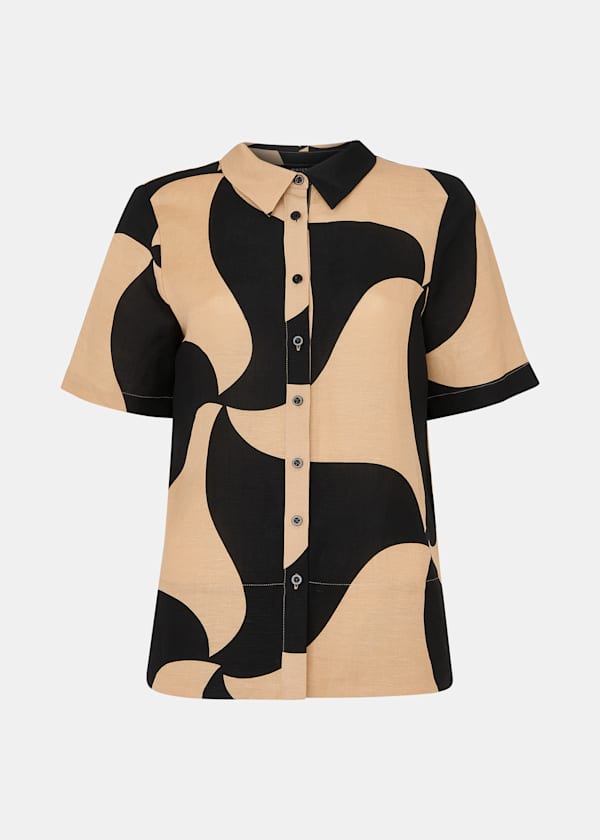 Black Swirl Linen Blend Shirt