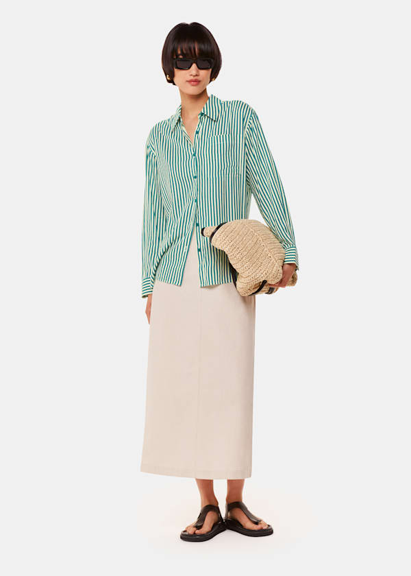 Green Stripe Linen Blend Shirt