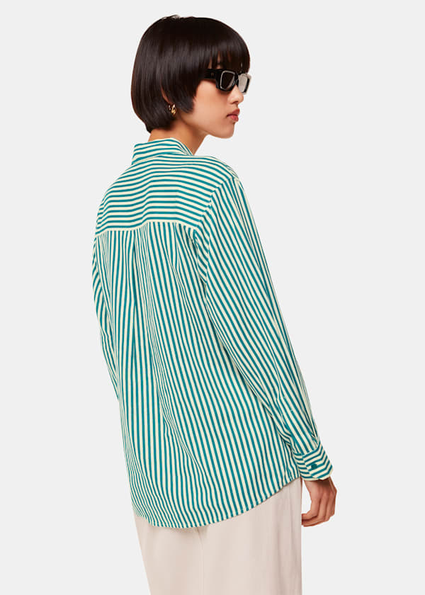 Green Stripe Linen Blend Shirt