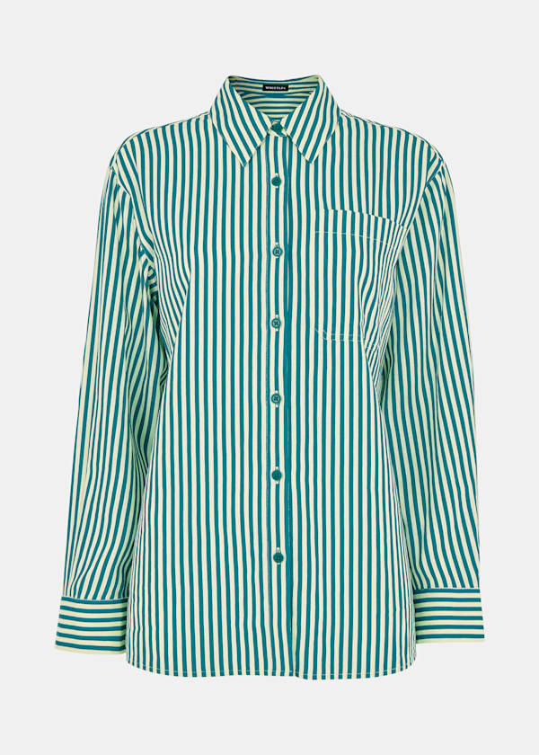 Green Stripe Linen Blend Shirt