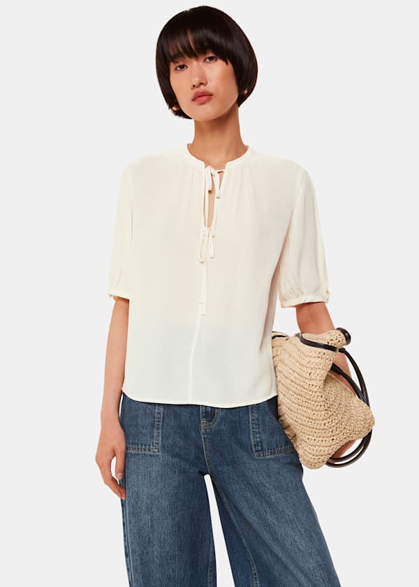 White Jessie Tie Front Blouse