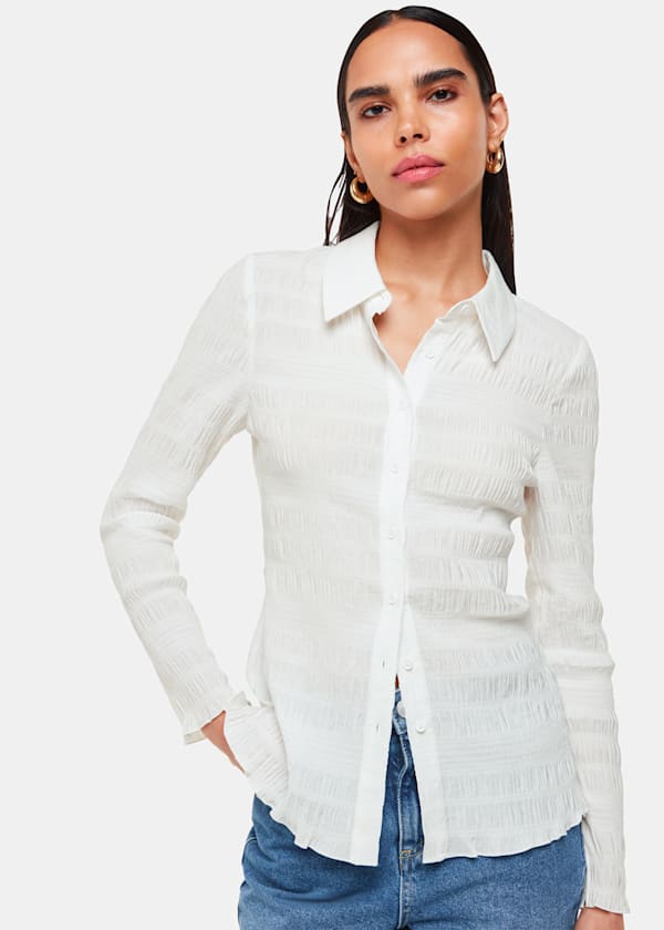 White Plisse Button Front Shirt