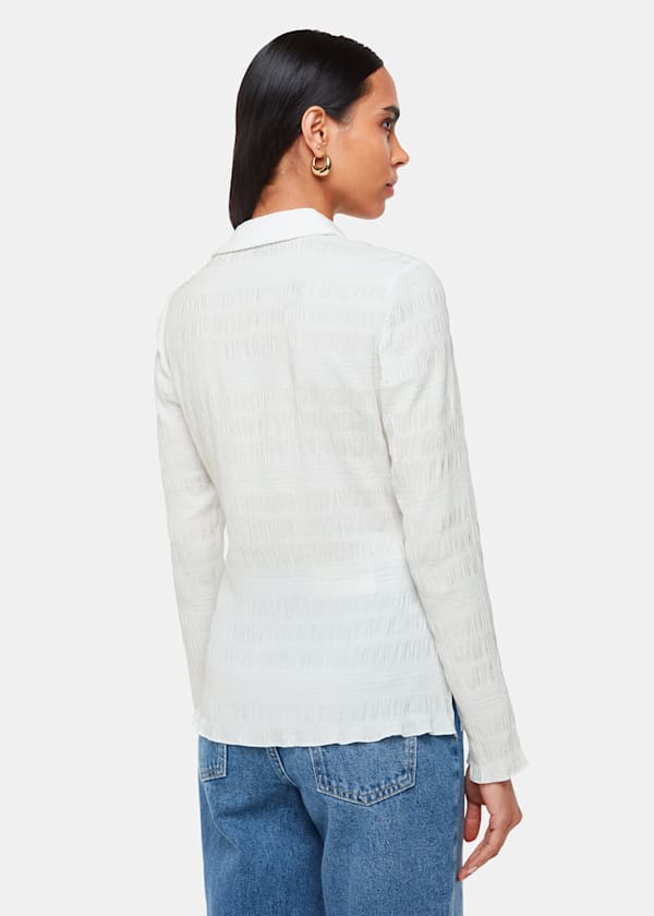 White Plisse Button Front Shirt