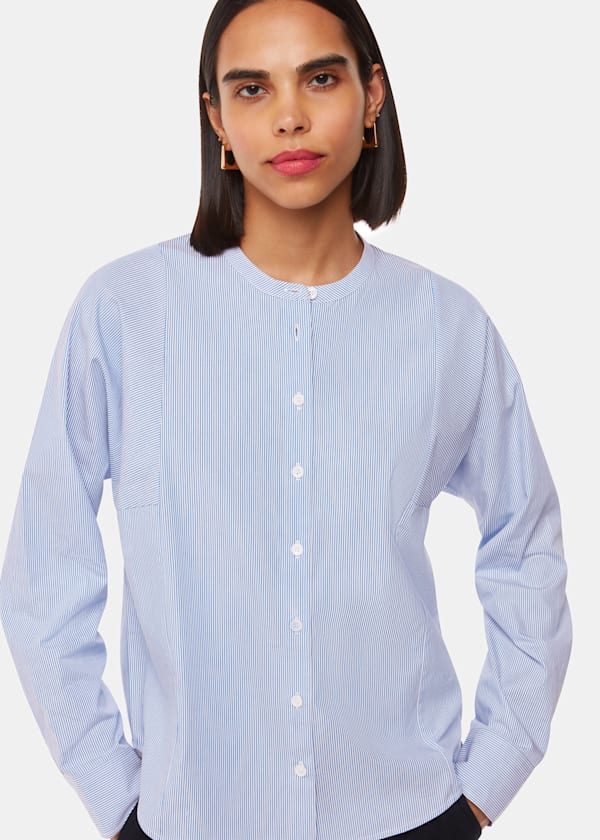 Blue Stripe Grandad Collar Shirt