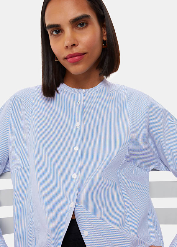 Blue Stripe Grandad Collar Shirt