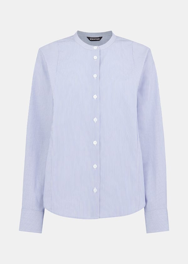 Blue Stripe Grandad Collar Shirt