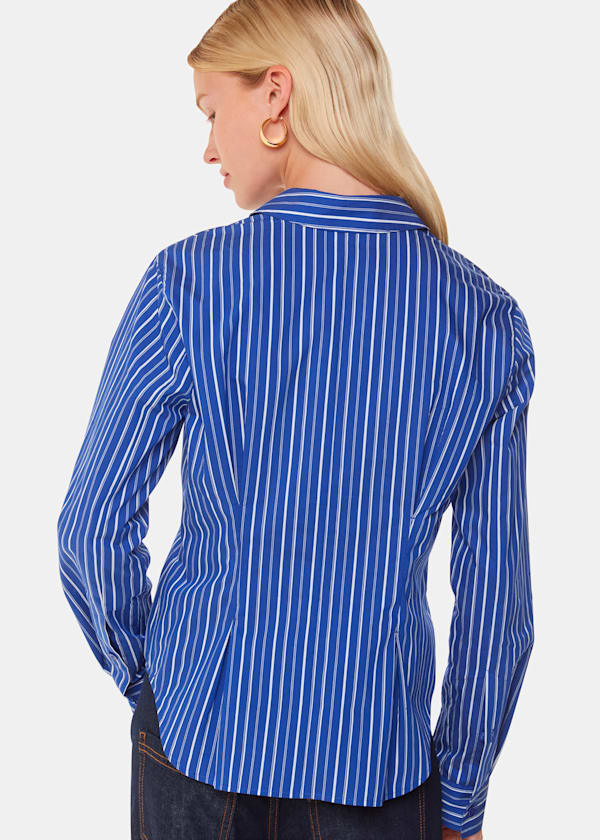 Blue Stripe Waisted Cotton Shirt