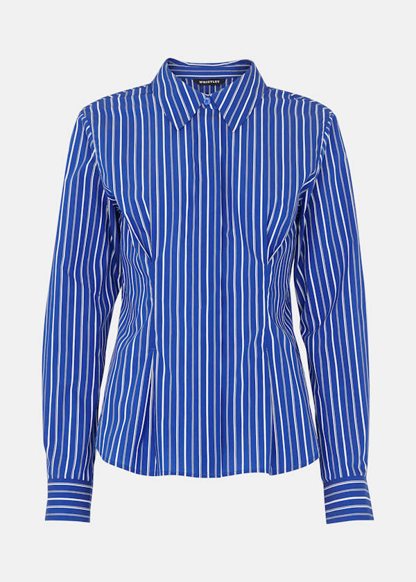 Blue Stripe Waisted Cotton Shirt