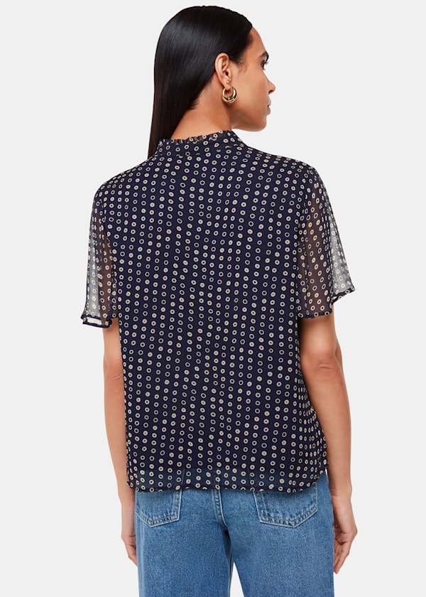 Navy Spotted Hoop Frill Blouse