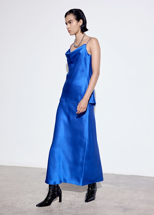 Blue Satin Cowl Neck Cami