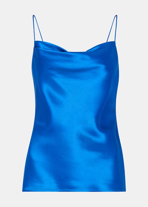 Blue Satin Cowl Neck Cami