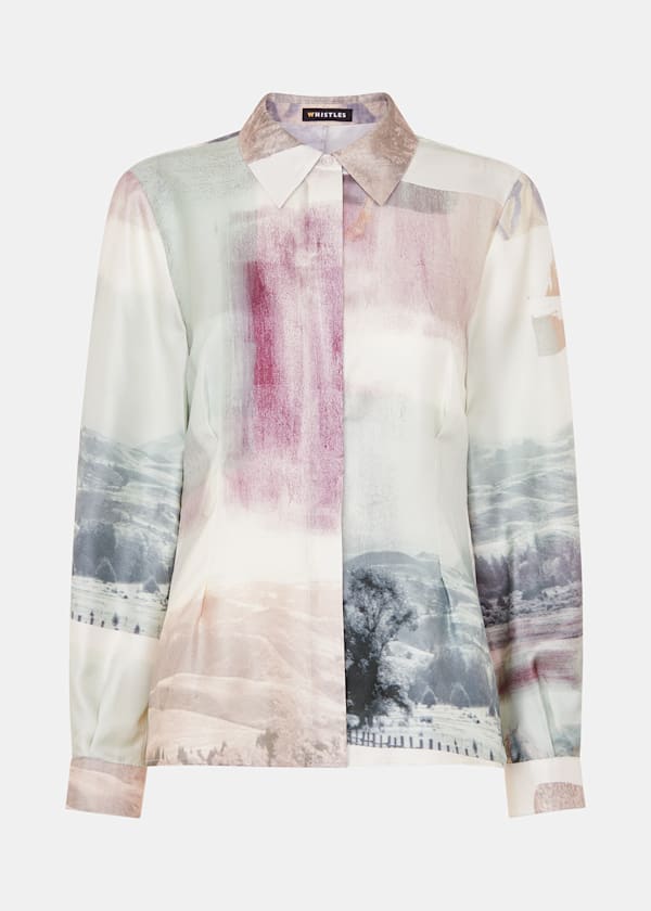 Ivory Wild Horse Print Silk Shirt