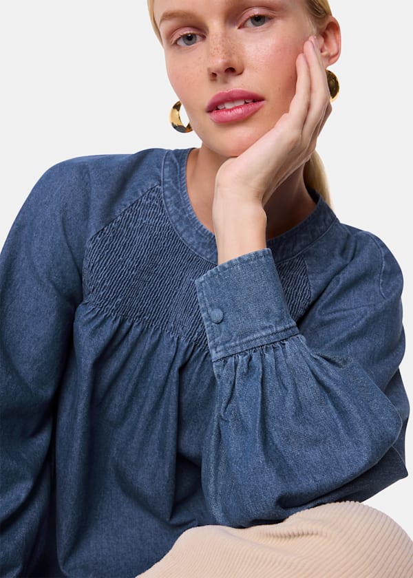 Smocked Denim Blouse