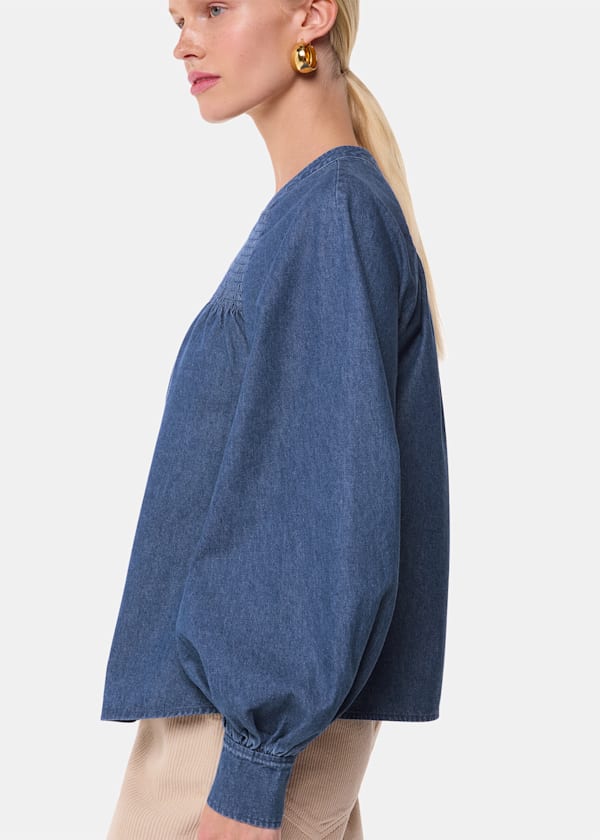 Smocked Denim Blouse
