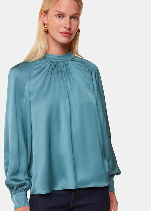 Teal Lea Satin Blouse