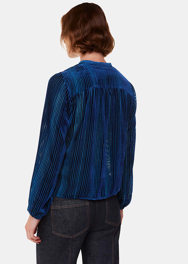 Blue Devore Stripe Velvet Blouse