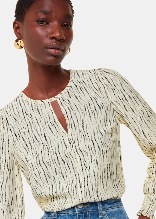Ivory Shibori Stripe Detail Blouse