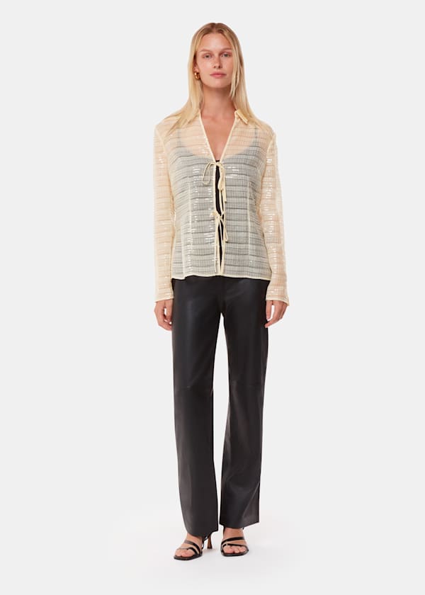 Ivory Sequin Tie Front Top
