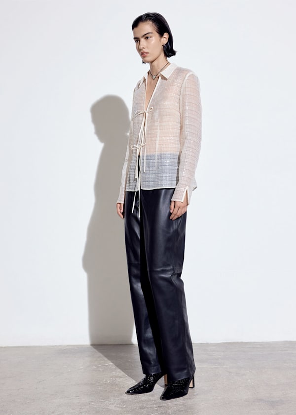 Ivory Sequin Tie Front Top